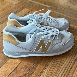 New Balance White and Tan Sneakers
